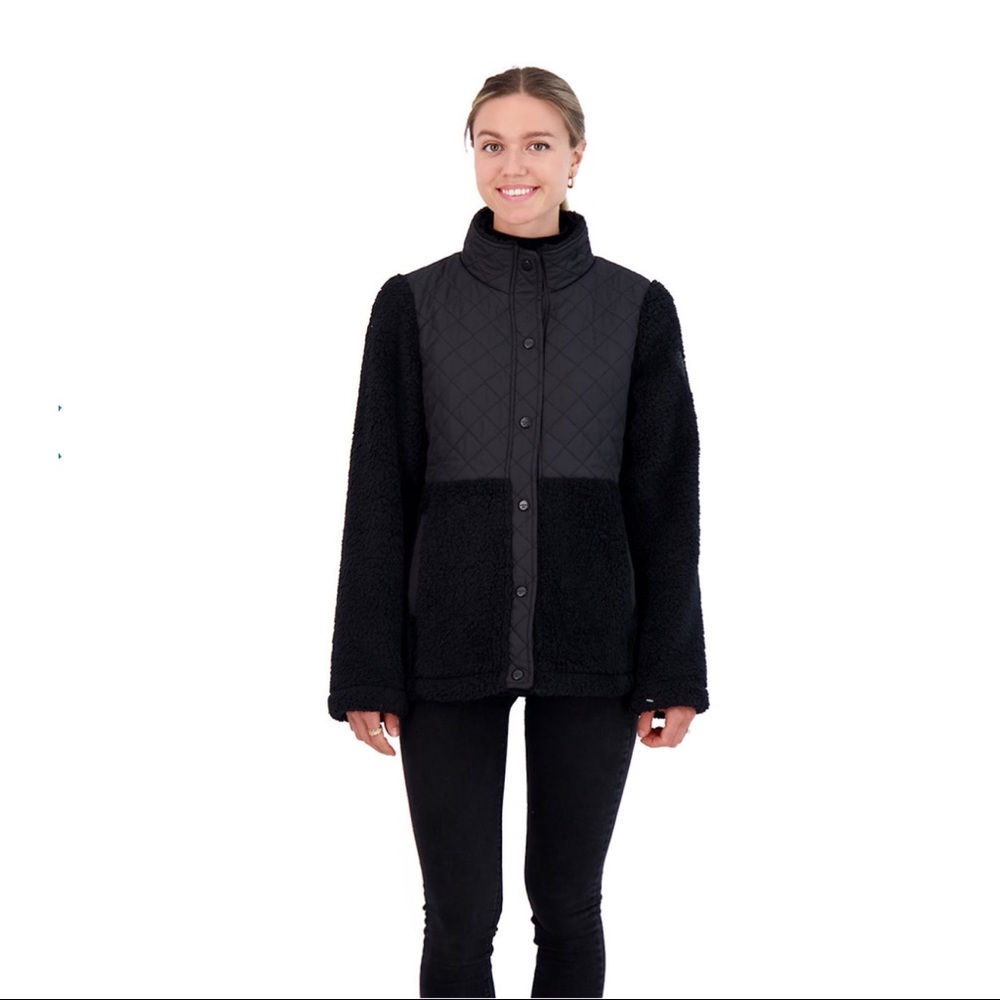 NWT madden girl Cozy Mixed-Media Fleece Jacket Black Juniors Size S